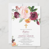 Herbst Blütenrot Rosa Bordeaux Taufe Einladung (Vorderseite)