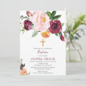 Herbst Blütenrot Rosa Bordeaux Taufe Einladung (Stehend Vorderseite)