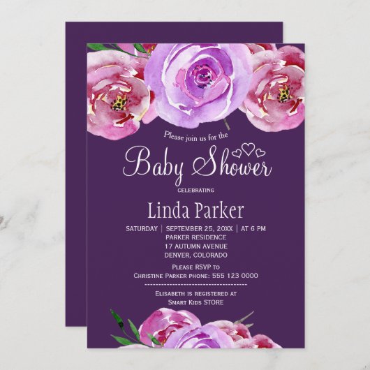 Herbst Blütenröte Pink-Pollen-Babydusche Einladung (Vorne/Hinten)