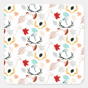 Herbst Boho Blätter Herbstwald Aquarell Quadratischer Aufkleber