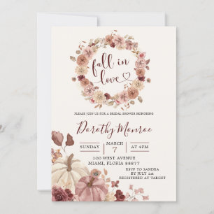 Herbst Boho Blush und Marsala Floral Kürbis Dusche Einladung