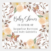 Herbst BOHO Blütendusche Butterfly Babydusche Quadratischer Aufkleber (Vorderseite)