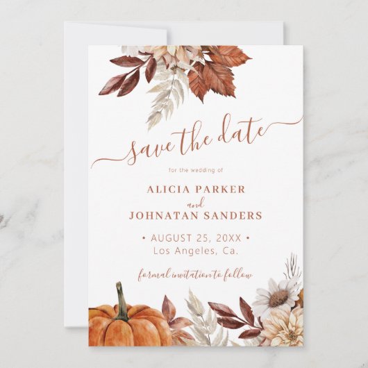 Herbst boho botanische Terrakotta Hochzeit Save The Date (Vorderseite)