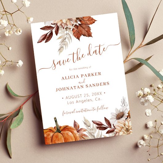 Herbst boho botanische Terrakotta Hochzeit Save The Date
