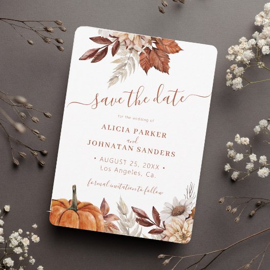 Herbst boho botanische Terrakotta Hochzeit Save The Date