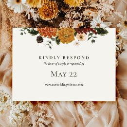 Herbst Boho Burgunder Wildblumen Hochzeit RSVP Karte