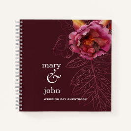 Herbst Boho Burgundy Rose Tracery Gästebuch Notizblock