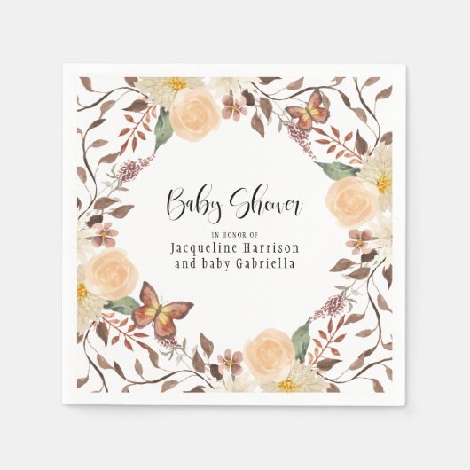 Herbst BOHO Fall Floral Butterfly Babydusche Serviette (Vorderseite)