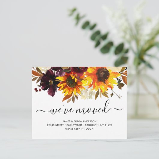Herbst Boho Floral Wir haben neue Adresse verschob Ankündigungspostkarte (Stehend Vorderseite)
