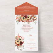 Herbst Boho Florals Sonnenblumen Hochzeit All In One Einladung (Innen Boden)