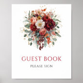Herbst Boho Marone Blumen Gästebuch 8x10 Schild (Vorne)