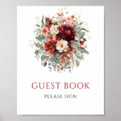 Herbst Boho Marsala Florales Gästebuch Tischschild (Vorne)