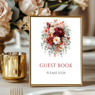 Herbst Boho Marsala Florales Gästebuch Tischschild