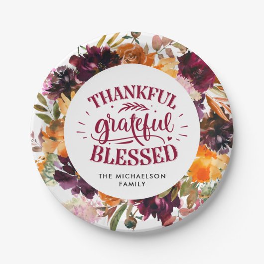 Herbst-Boho-Personalisierter-Blumen-Thanksgiving Pappteller (Vorderseite)