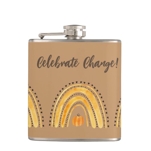Herbst Boho Regenbogen-Flasche Flachmann (Vorderseite)