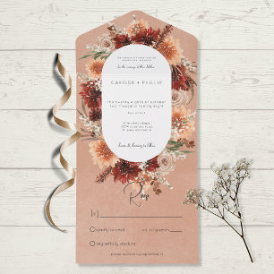 Herbst Boho Rust & Pfirsich Blumen Oval Ohne Abend All In One Einladung