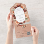 Herbst Boho Rust & Pfirsich Blumenoval QR-Code All In One Einladung (Abreißen)