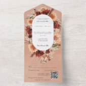 Herbst Boho Rust & Pfirsich Blumenoval QR-Code All In One Einladung (Innen Boden)