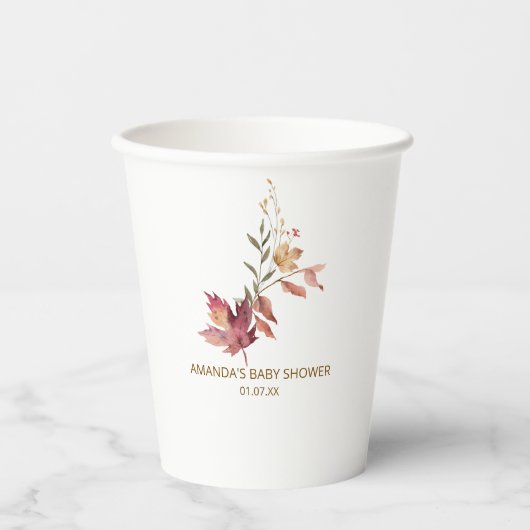 Herbst boho Rustikale Babyparty Pappbecher (Vorderseite)