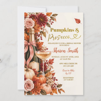 Herbst Boho Rustikaler Kürbis und Prosecco Einladung