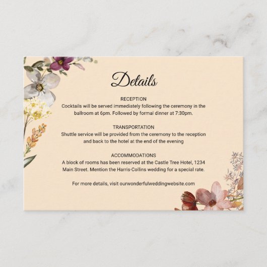 Herbst-Boho-Wildblume Begleitkarte (Vorderseite)