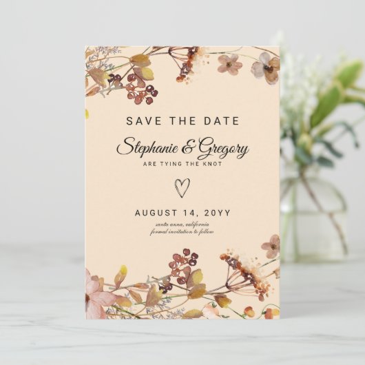 Herbst-Boho-Wildblume Save The Date (Stehend Vorderseite)