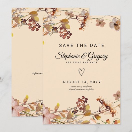 Herbst-Boho-Wildblume Save The Date (Vorne/Hinten)