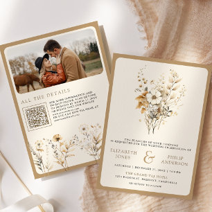 Herbst Boho Wildblumen Foto QR Code Hochzeit Einladung