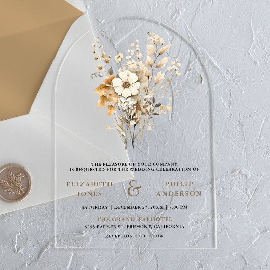 Herbst Boho Wildblumen-Hochzeit Acryleinladungen