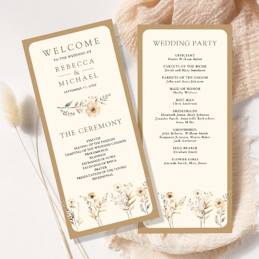 Herbst Boho Wildblumen Hochzeitsprogramm