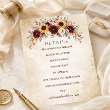Herbst-Bordeaux-Sonnenblumen-Hochzeitsdetails