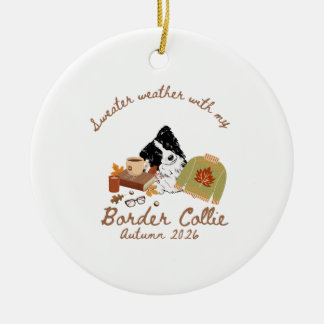Herbst Border Collie Hygge Keramik Ornament