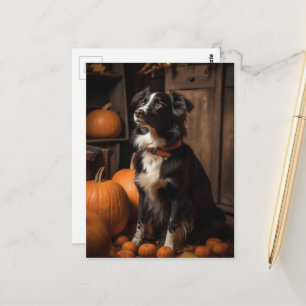Herbst Border Collie und Kürbisse Postkarte