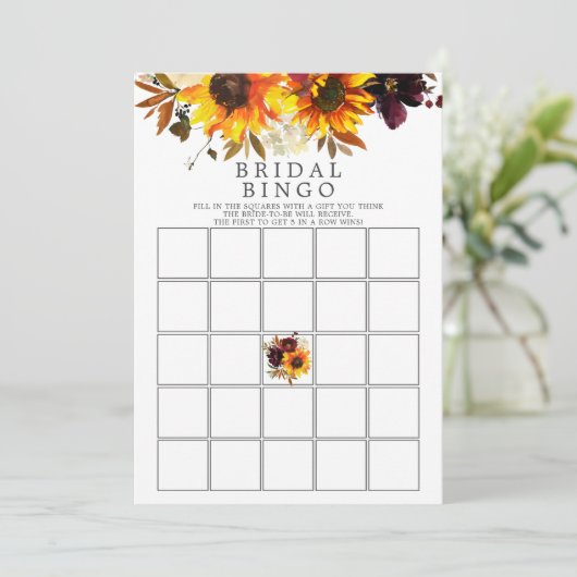 Herbst Bouquet Sonnenblumen Blumen Bingo Spiel Einladung (Stehend Vorderseite)