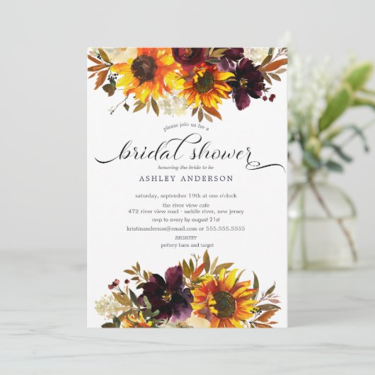 Herbst Bouquet Sonnenblumen Blumen Einladung (Stehend Vorderseite)