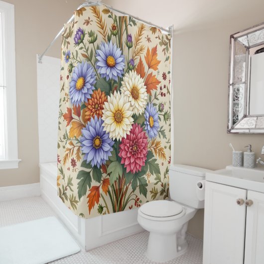 Herbst-Bouquet von Asters und Dahlias Duschvorhang (Beispiel)