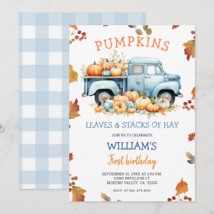 Herbst Boy Pumpkin Dusty Blue LKW Geburtstag Herbs Einladung