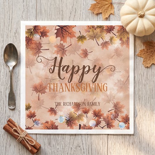 Herbst braune Blätter glücklich Erntedankfest Serviette