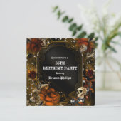 Herbst braune Rose Skulls Gotische Einladung (Stehend Vorderseite)