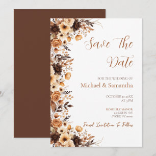 Herbst Braunes Rustikal und Elfenbein-Rosa Landhoc Save The Date