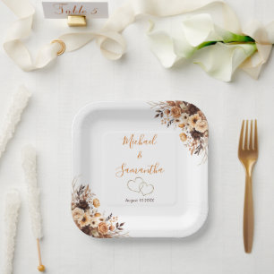 Herbst Braunes Rustikal und Elfenbein-Rose Landhoc Pappteller
