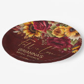 Herbst Brautparty burgundy Rose Sonnenblumen Pappteller (Schrägansicht)