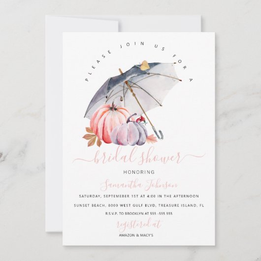 Herbst Brautparty einladen, Pumpkin einladen, Herb Einladung (Vorderseite)