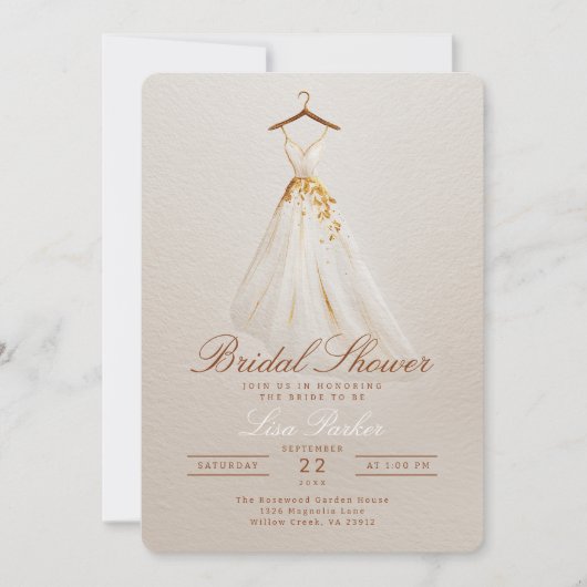 Herbst Brautparty Gown Einladung mit Florals (Vorderseite)