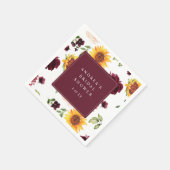 Herbst Brautparty Sonnenblumen & Burgund Rose Serviette (Ecke)