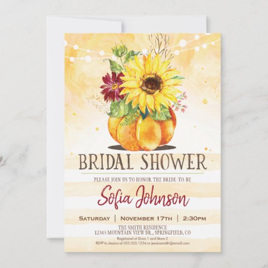 Herbst Brautparty, Sonnenblumen & Kürbiskur Einlad Einladung (Vorderseite)