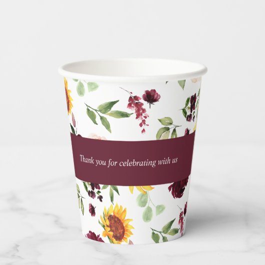 Herbst Brautparty Sonnenblumen und Rose Blumen Pappbecher (Rückseite)