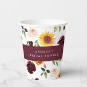 Herbst Brautparty Sonnenblumen und Rose Blumen Pappbecher (Vorderseite)