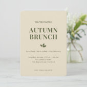 Herbst-Brunch | Fallende Blätter Olivgrün Einladung (Stehend Vorderseite)