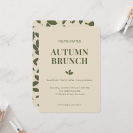 Herbst-Brunch | Fallende Blätter Olivgrün Einladung